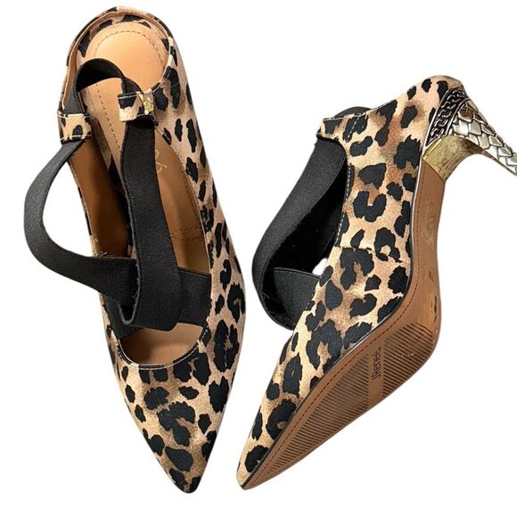 J.Renee Leopard Black & Brown Heels With Gold Spiked Heels - Picture 1 of 8